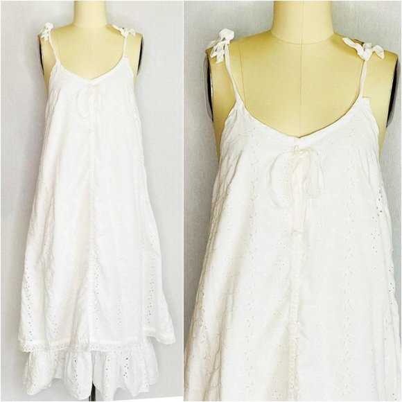 Vintage 80s 90s Eyelet Cotton Pinafore Midi Dress